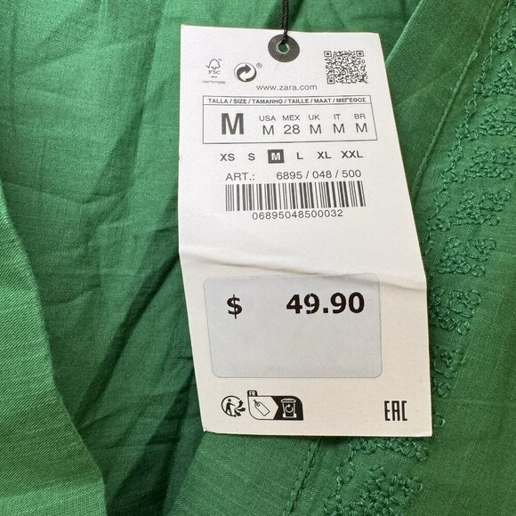 Zara Medium Boho Oversized Boxy Embroidered Slouchy Comfy Grunge Blouse Green - Picture 5 of 8